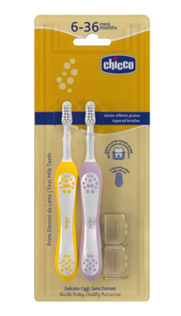 CHICCO CEPILLO DENTAL 6-36M LILAC MUSTARD / INDIGO MUSTARD 2 PCS 12082-00 - 12082-11