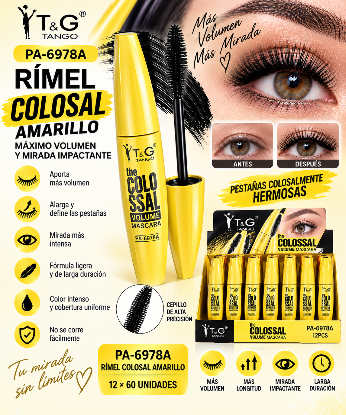 ✨ T&G Rímel Colosal Amarillo PA-6878A x12 Box 💛