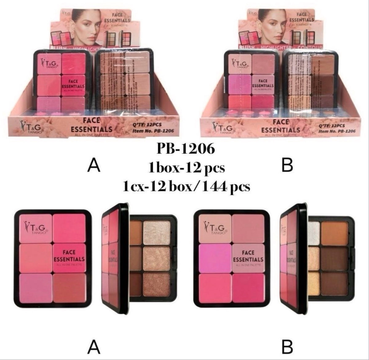 💕 T&G ESTUCHE METAL Rubor + Contorno + Iluminador. 3EN1 - PB-1206 x12 Box 💛