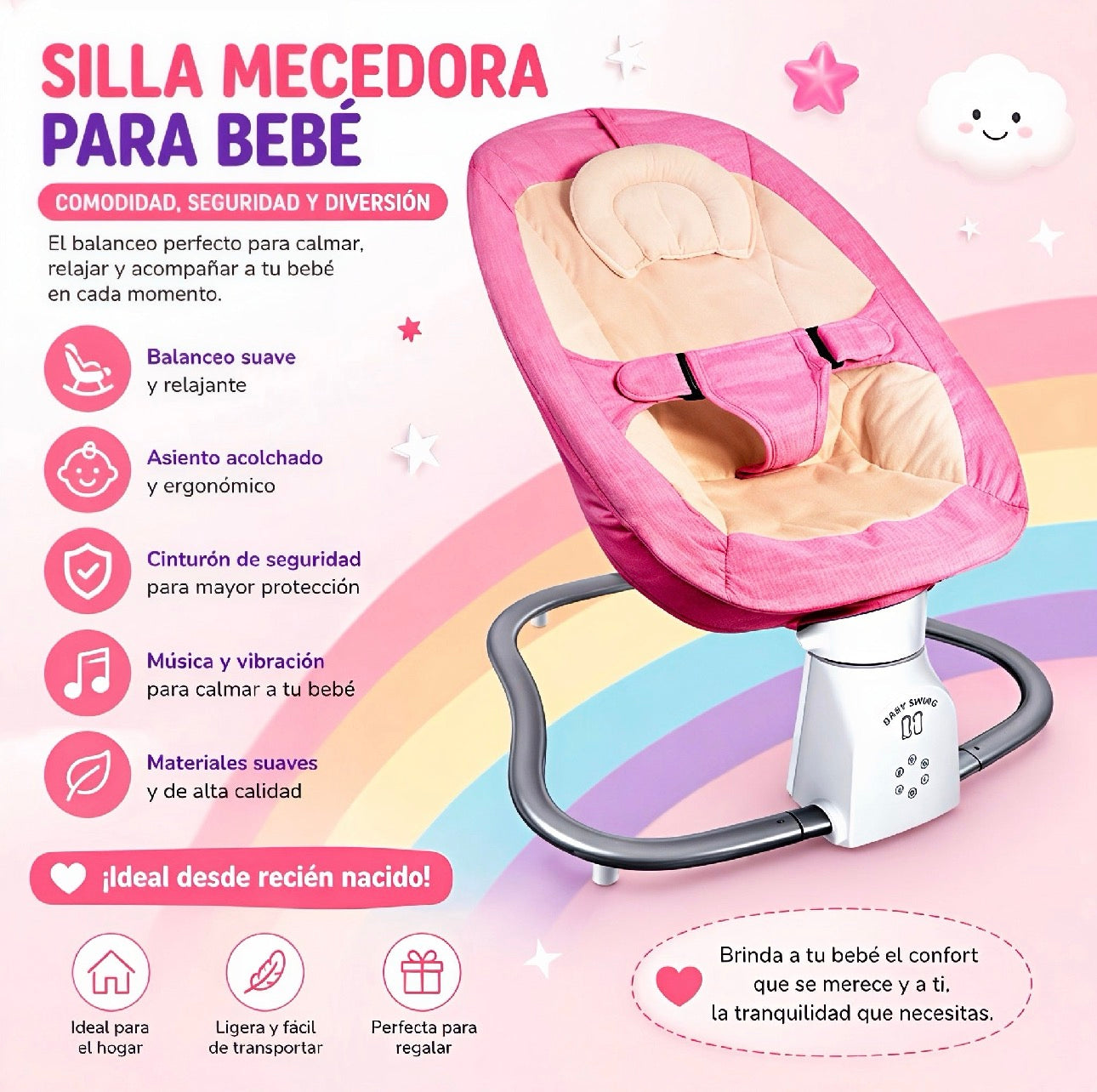 🩷 Bassinet Silla mecedora multifuncional 2en1 para bebé 359710