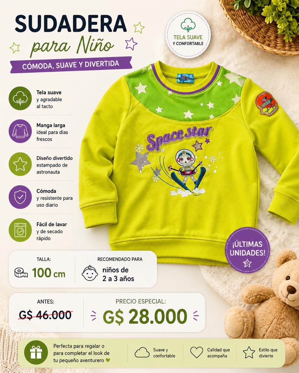 Ropa Infantil ✨ Sudadera Para Niño – Space Star 🚀💚