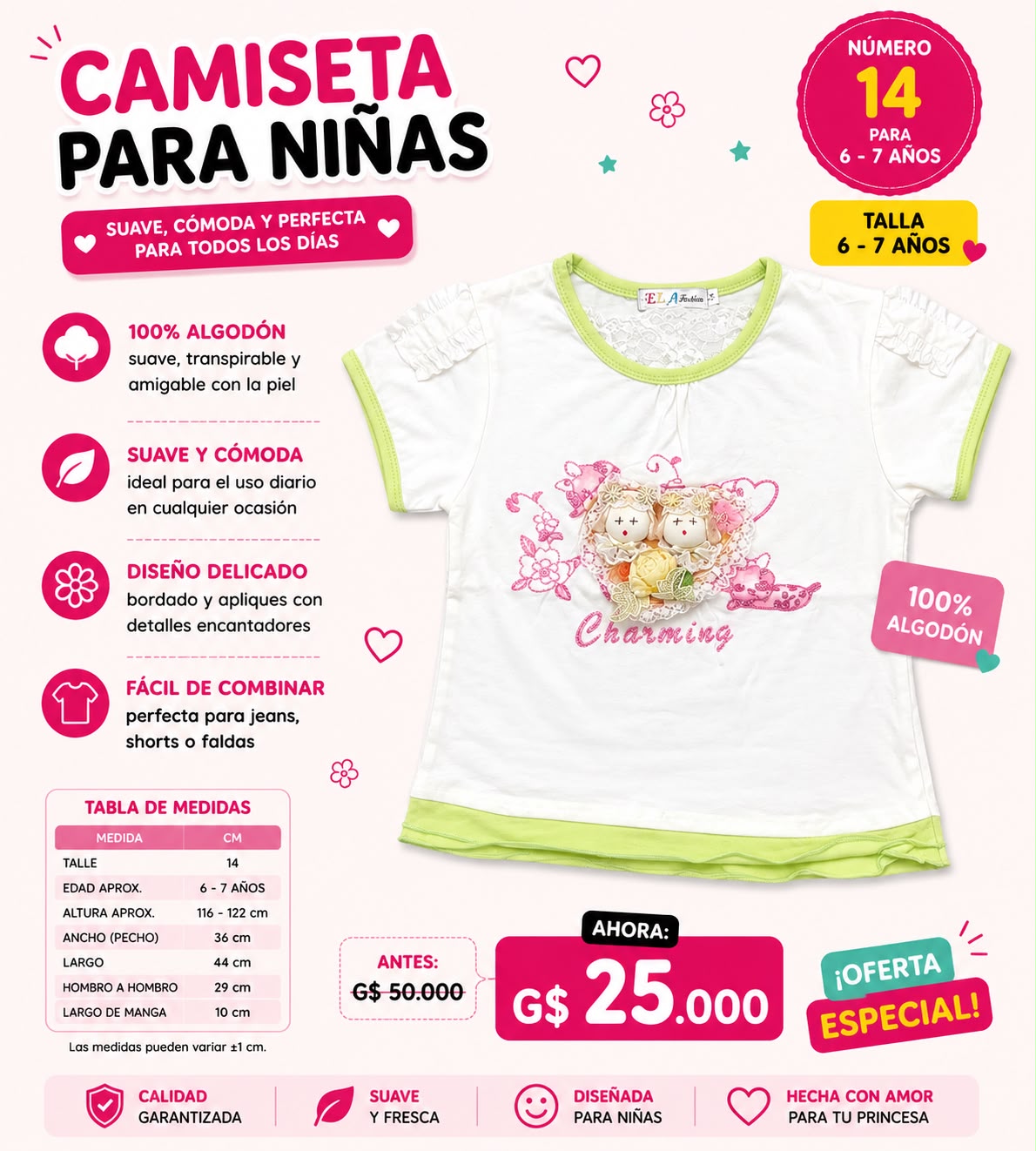 Ropa Infantil ✨ Camiseta Para Niñas 100% Algodón 💚
