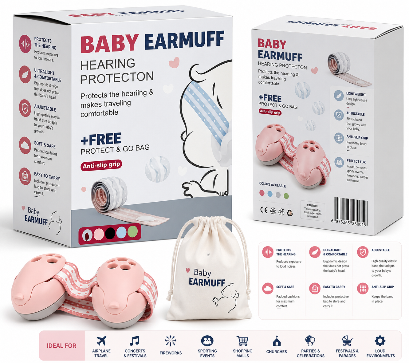 Protector Auditivo para Bebés "Baby Eardrift" – Comodidad y Seguridad en Cada Viaje ✨🩷🩵🤍