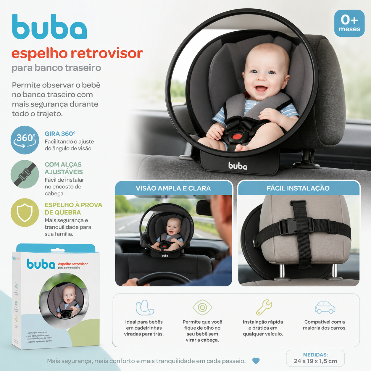 Buba Espelho Retrovisor para Banco Traseiro – BUB13242 💚