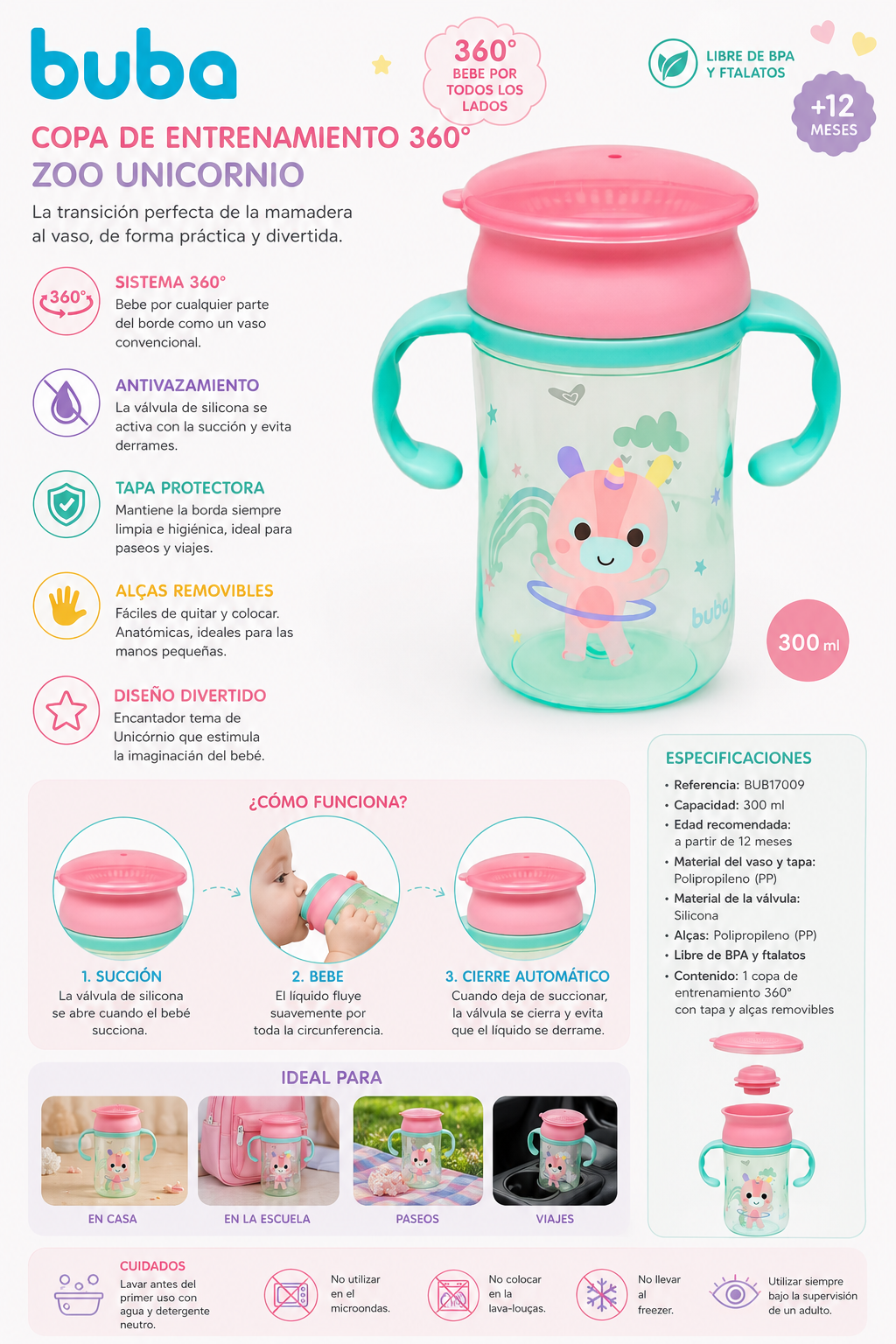 Buba Copo de Treinamento 360° Zoo Unicórnio – 300ml BUB17009