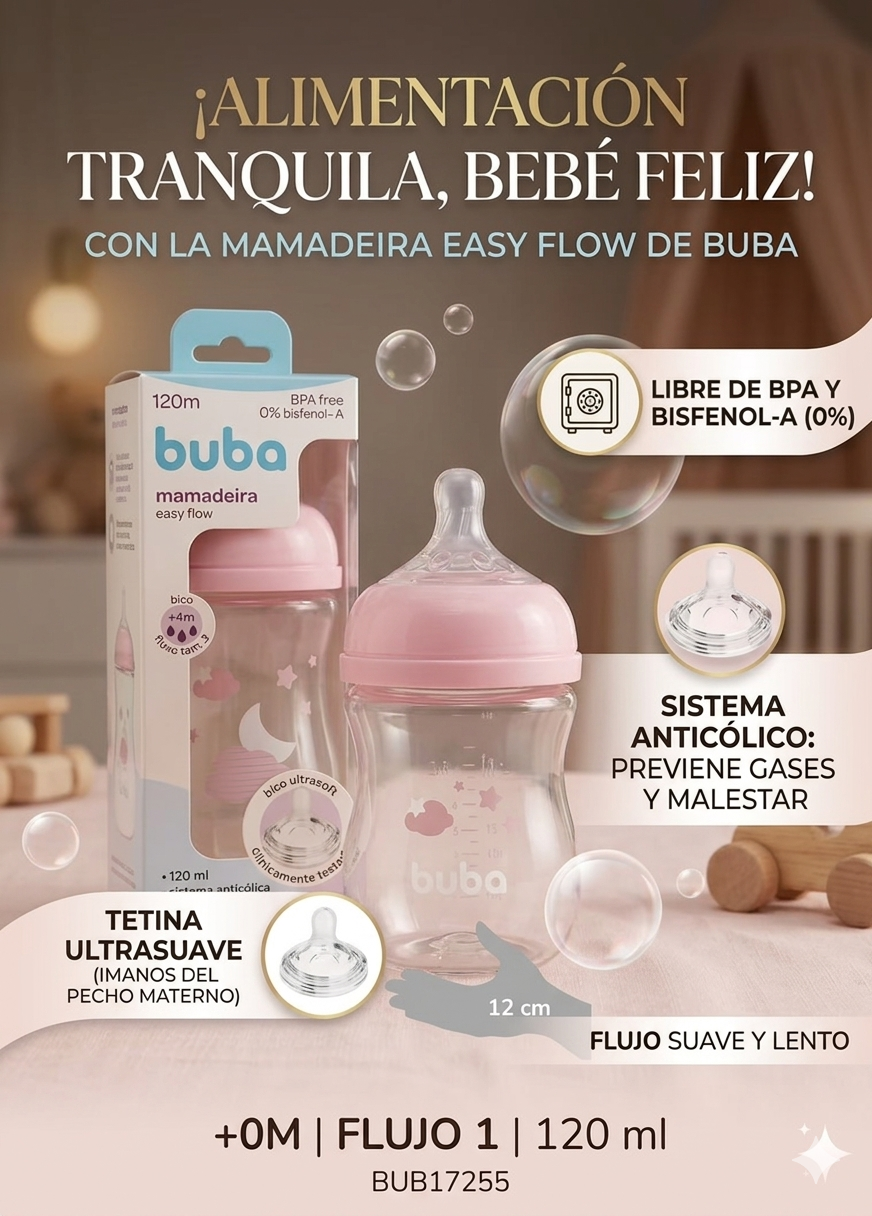 Buba Mamadera Easy Flow Nube Rosa 120ml – BUB17255🩷