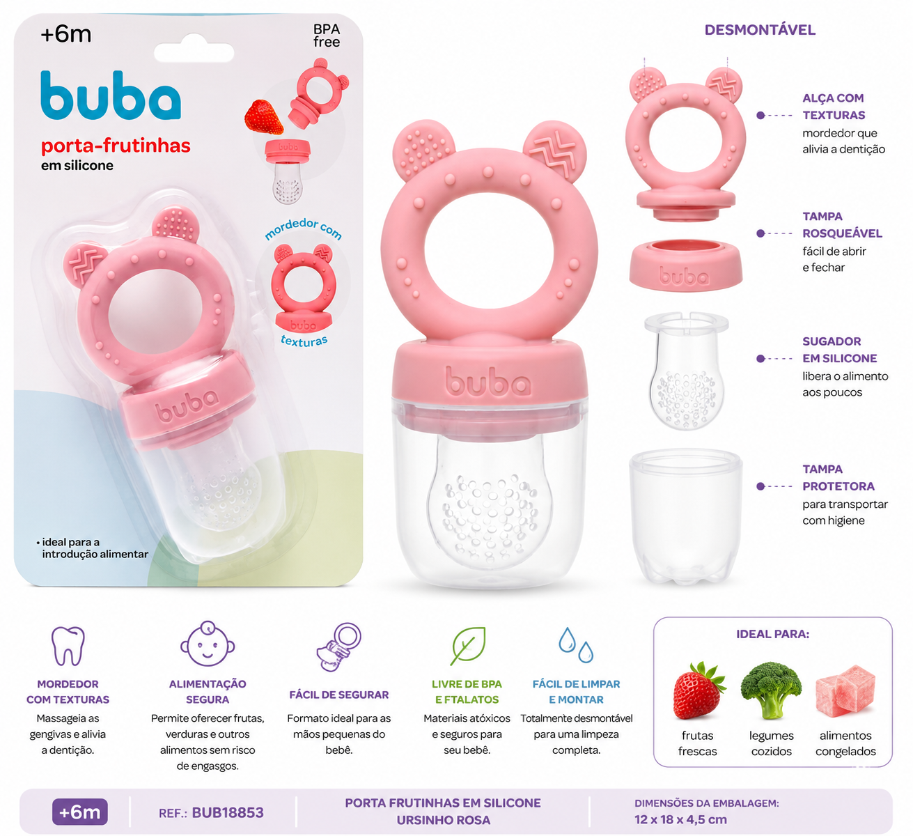 Buba Porta Frutinhas en Silicona Osito Rosa 7m+ BUB18853