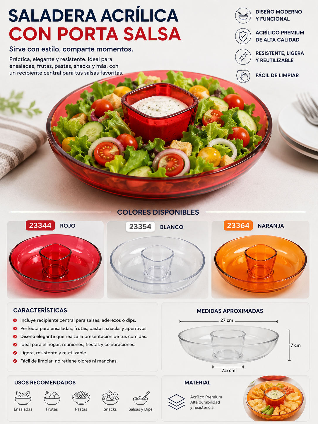 Cocina Acrílico Premium con Porta Salsa✨3 colores 🧡🤍❤️