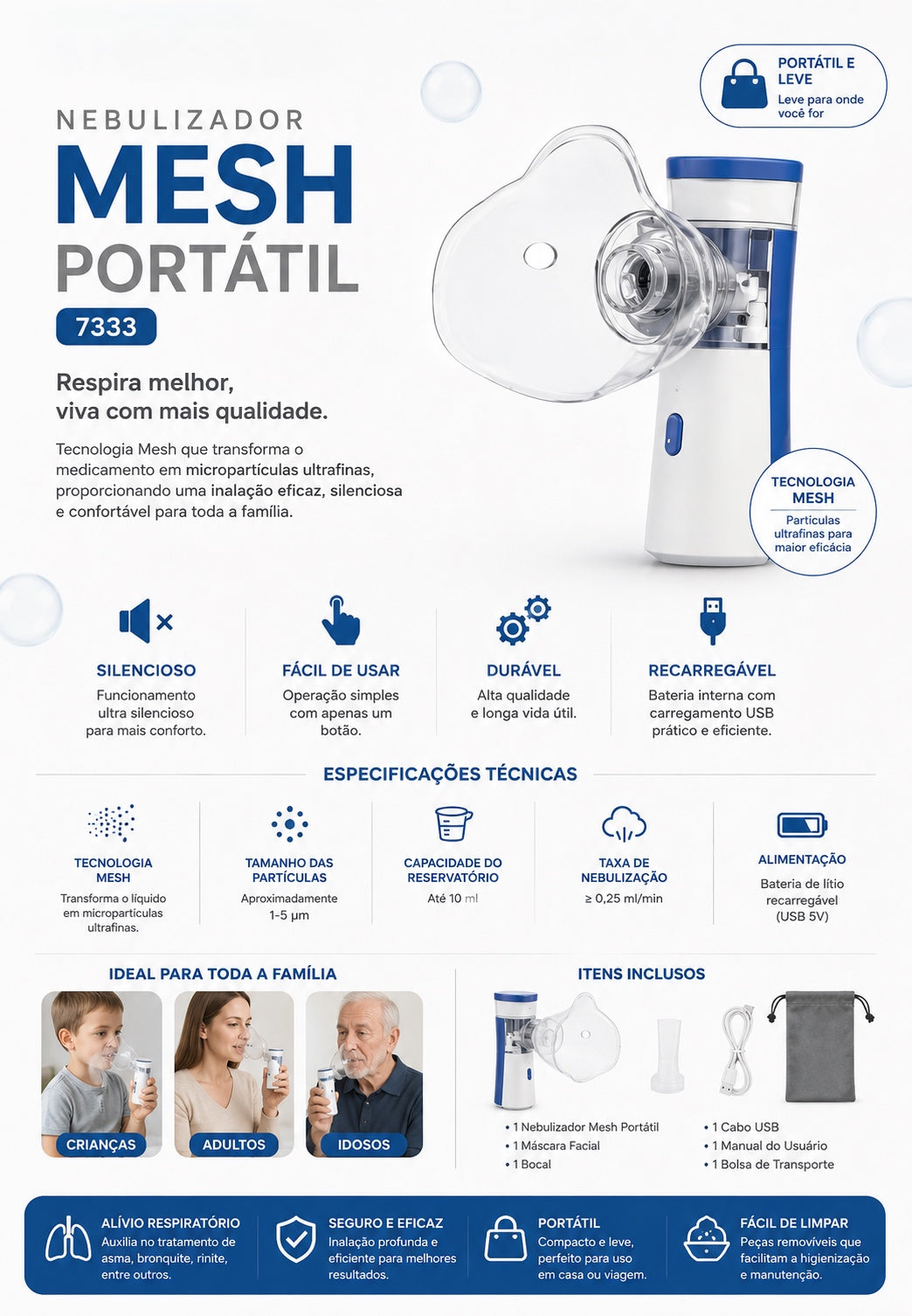 Mesh Nebulizador Portátil WHQ-B - 7333