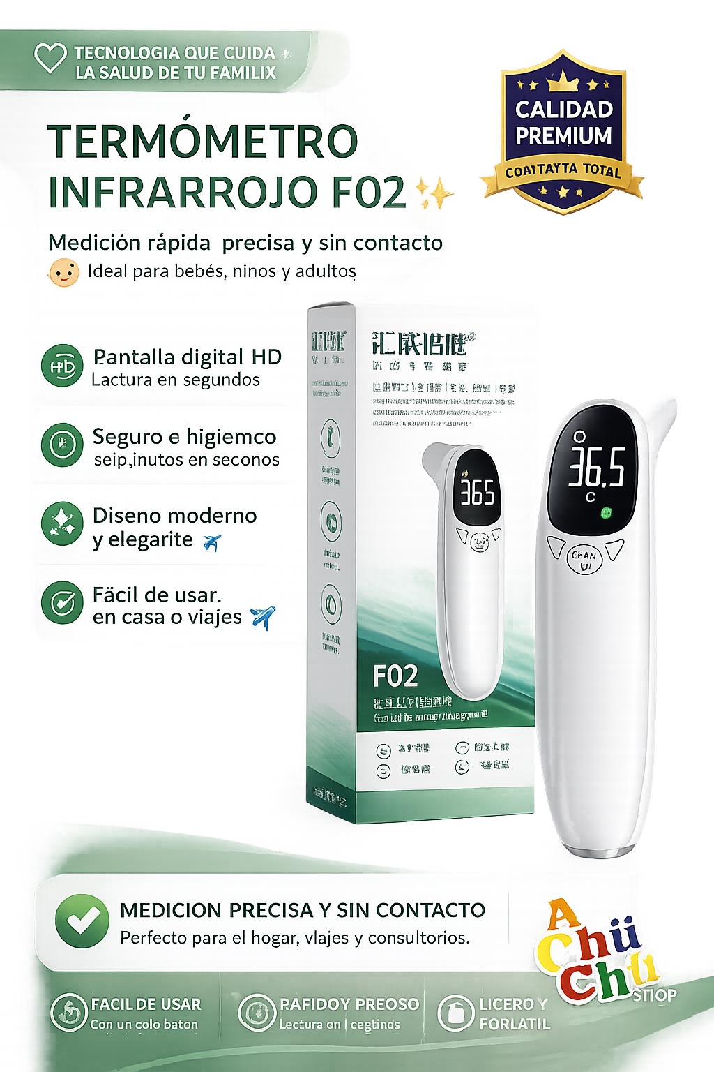 💚 TERMÓMETRO INFRARROJO F02