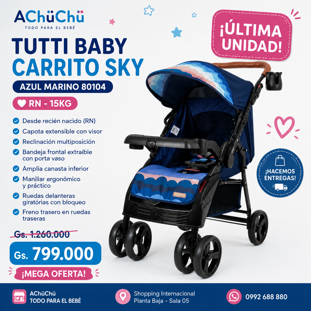 TUTTI BABY CARRITO SKY – AZUL MARINO 80104 | RN–15 KG