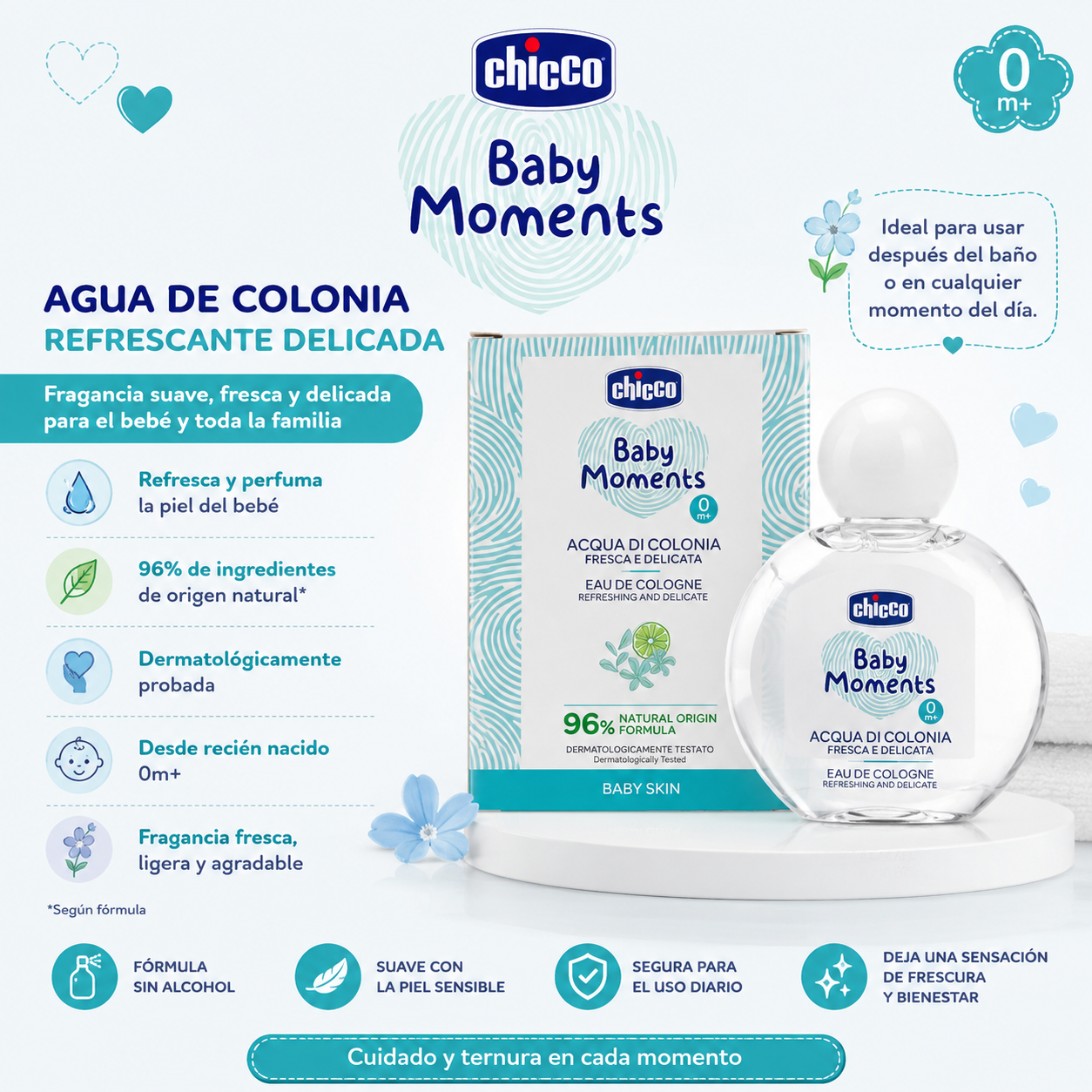 CHICCO BABY MOMENTS – AGUA DE COLONIA REFRESCANTE DELICADA 100 ML
10599-00 | 138500