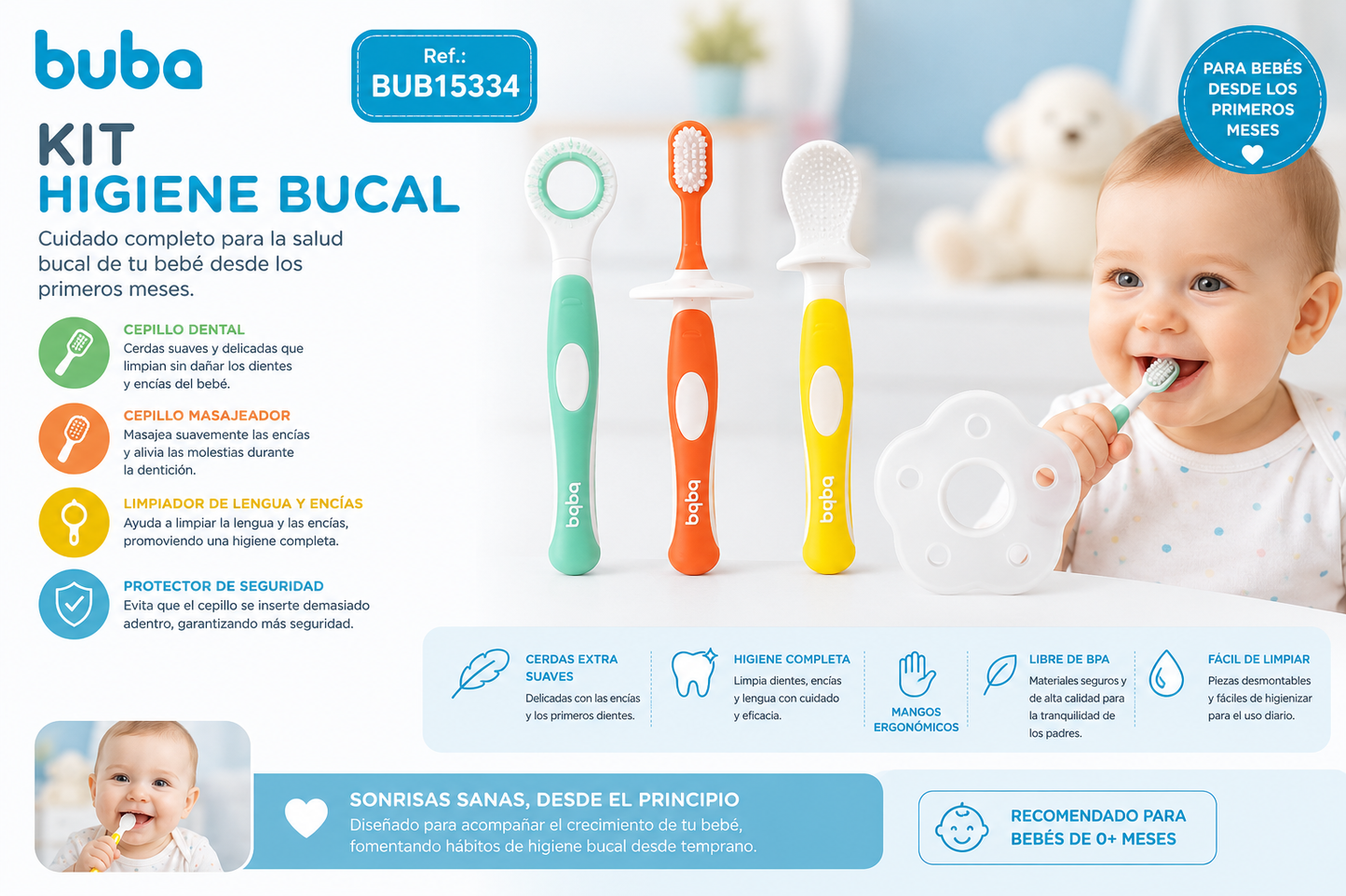 💚 Buba Kit de Higiene Bucal para Bebés x3 unidades – BUB15334