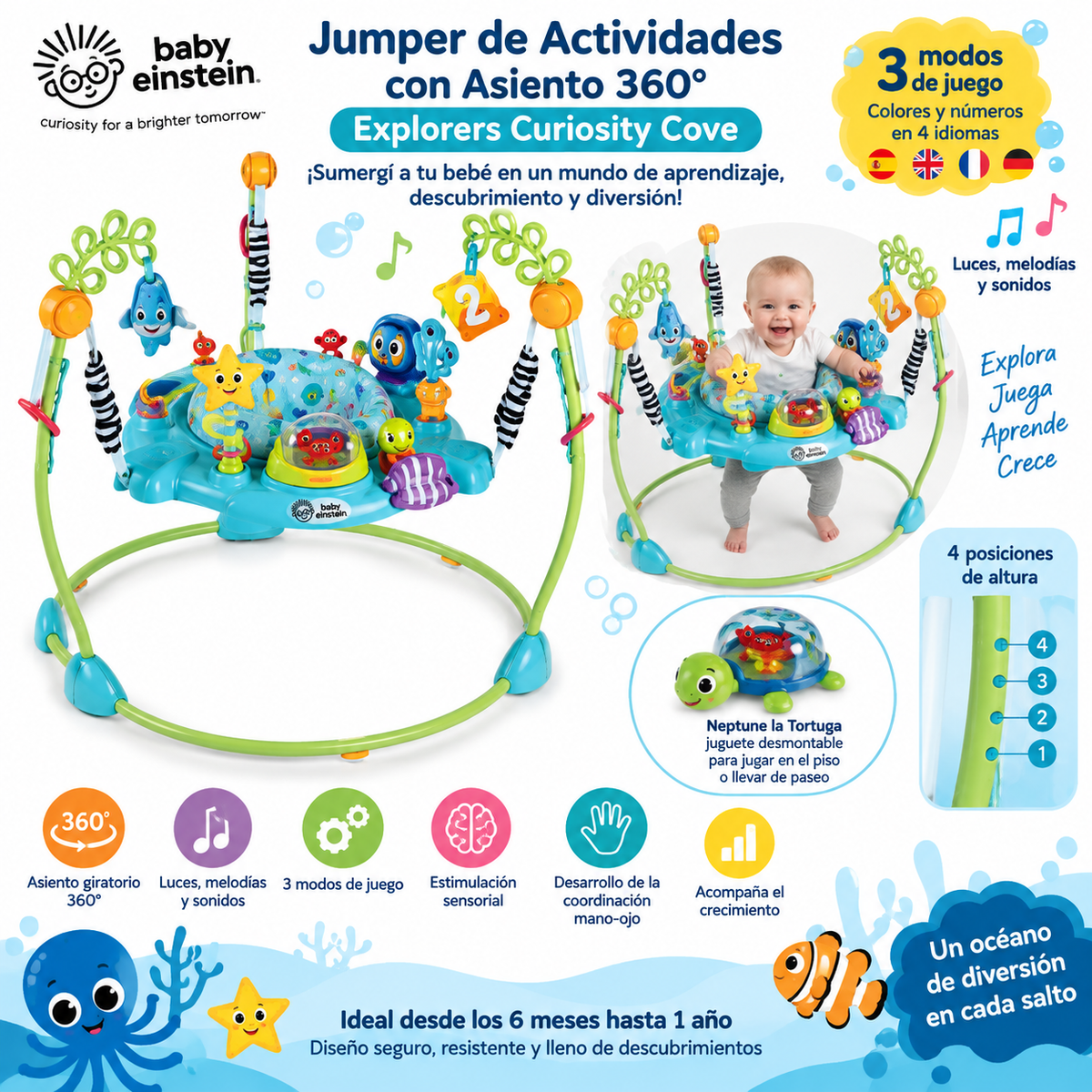 🌊 Jumper de Actividades con Asiento 360° – Baby Einstein Explorers Curiosity Cove
KD13094 - 074451130944 💛