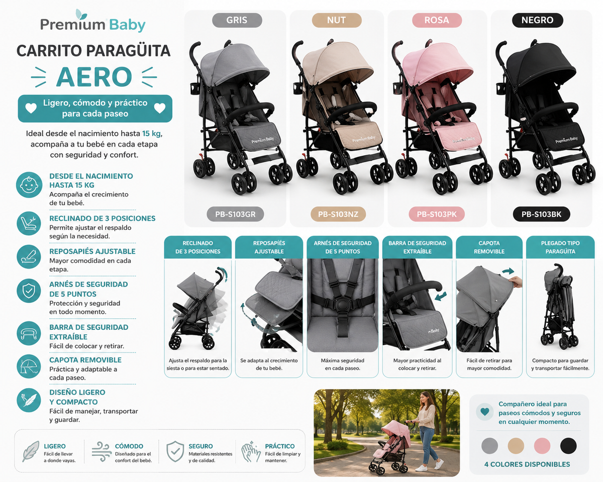New ✨ Premium Baby Carrito Paragüita Aero 0–15kg PB-S103 - 820313 💛
🖤 Negro ✨ ¡Ligero, cómodo y práctico para acompañar cada paseo con tu bebé!