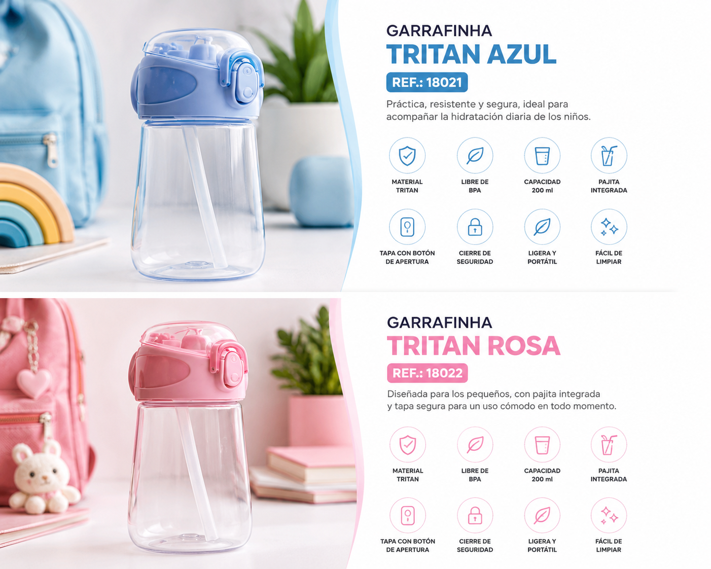 Buba Botella Tritan con Pajita 360ml 2Años+ Rosa BUB18022 8x15x8cm