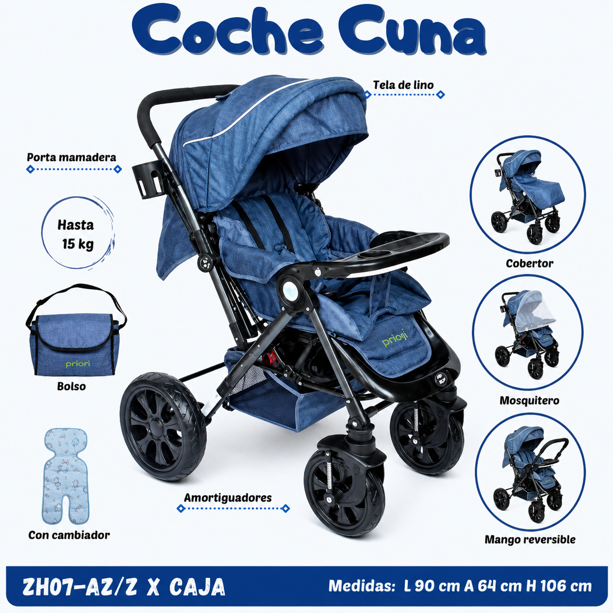 💙 Noel & Natty Carrito Cuna Azul ZH07 ✨