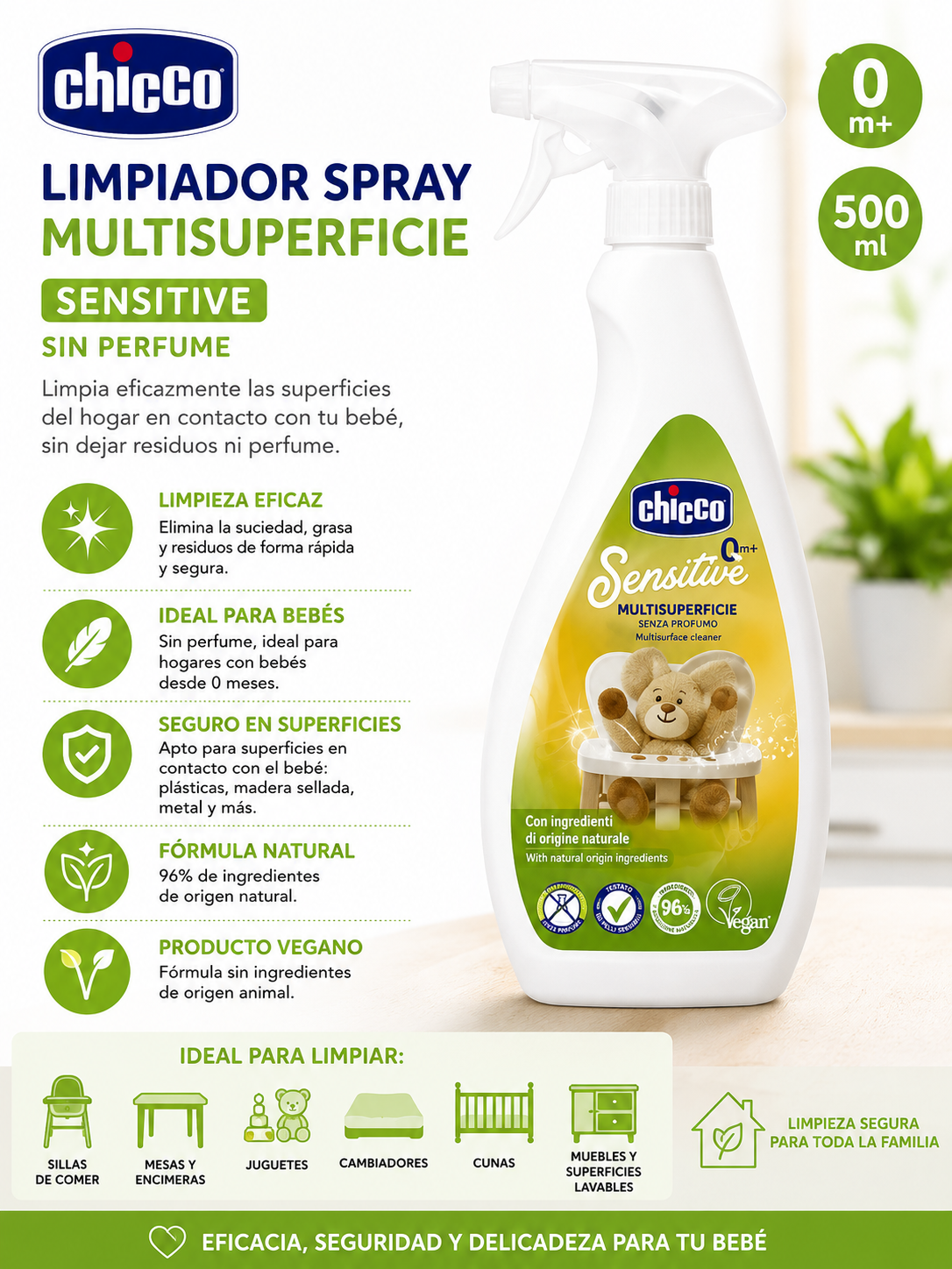 Chicco Higiene Limpiador Spray Multi superficie 500ml
10101-00 - 122233 💚