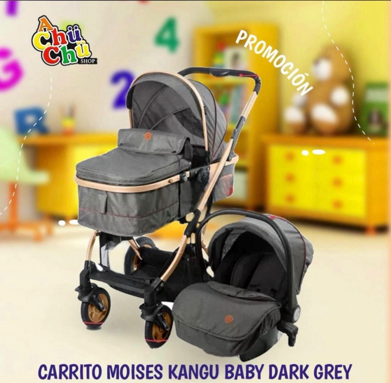 Kangu Baby Carrito Moisés + Silla Baby Seat KB5400 – Gris 💚