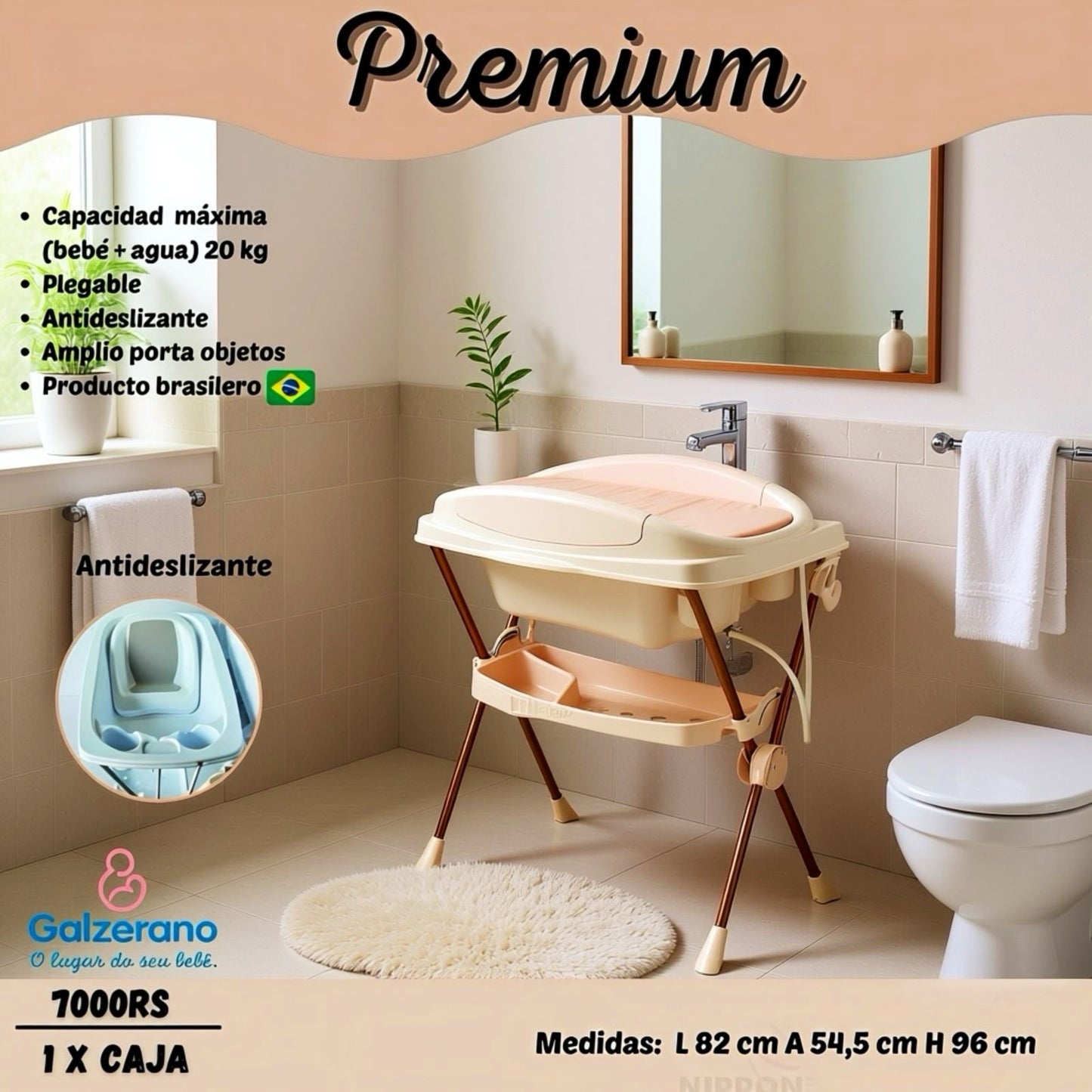 Galzerano Bañera Premium +Antideslizante Color Rosa R.N-20KG - 7000