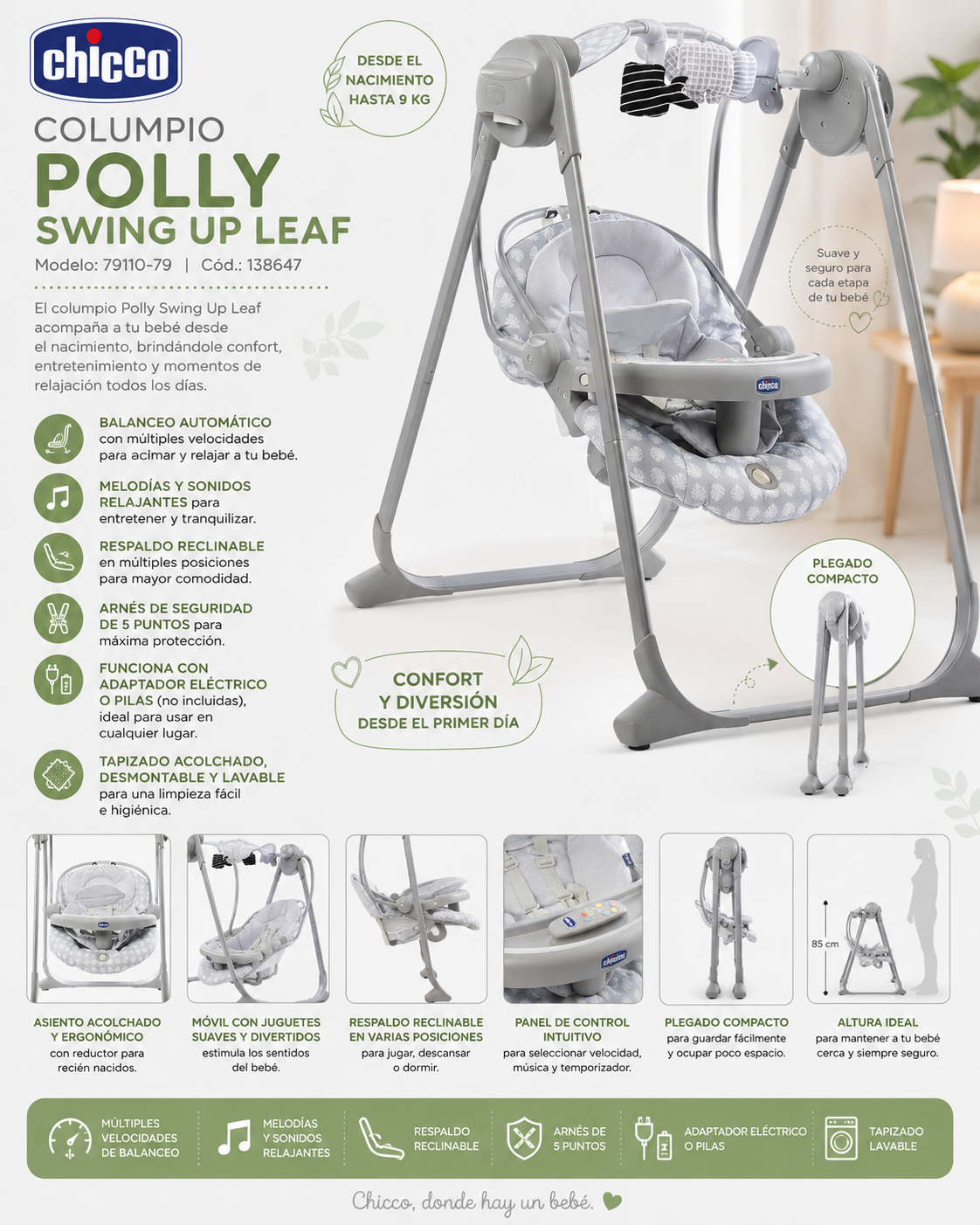 Chicco Columpio Polly Swing Up Leaf 79110-79 | Cód.: 138647