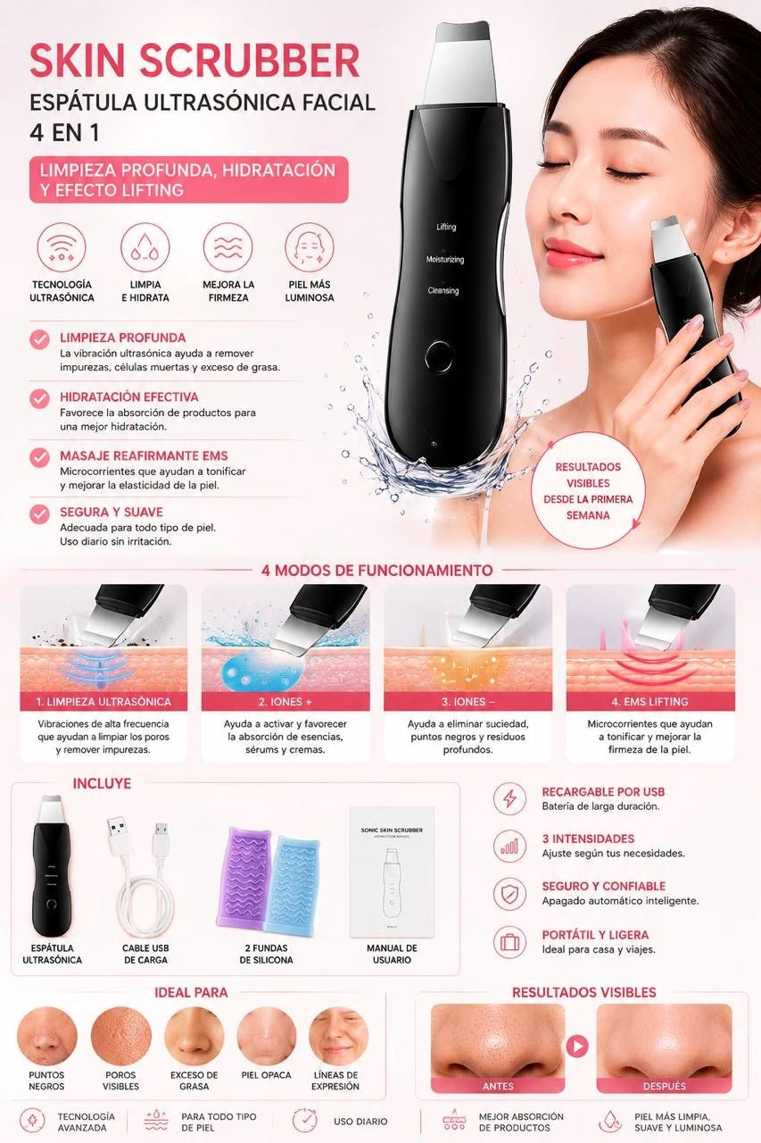 Bellesa SkinScrubber Espátula Ultrasónica Facial 4en1