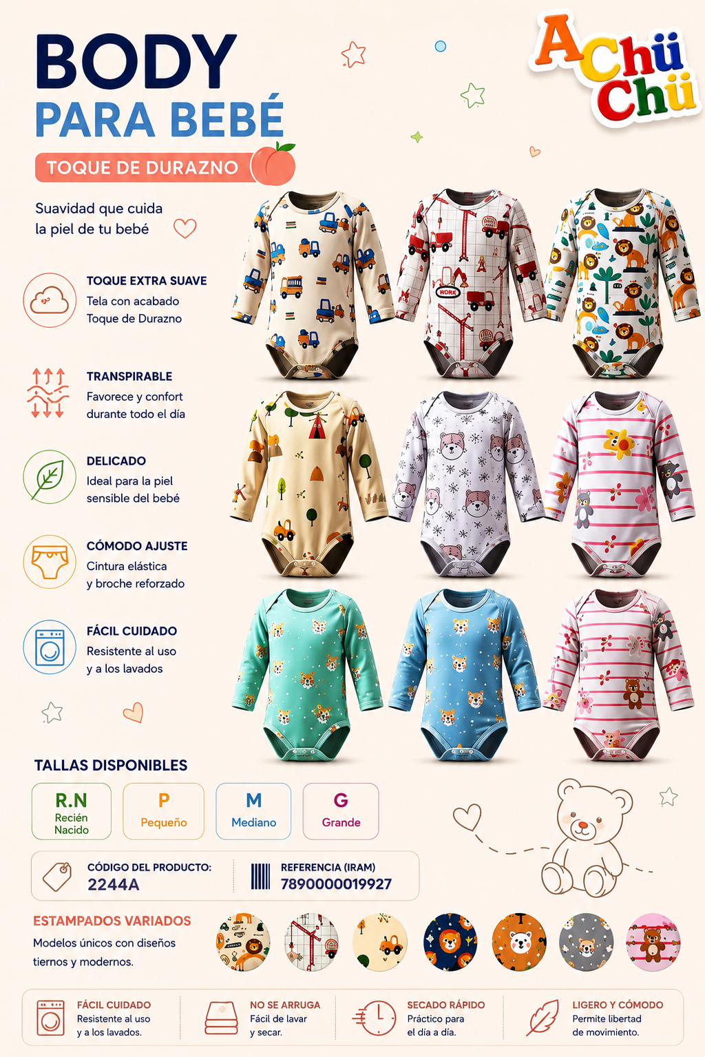 Baby Body para bebé – Toque de durazno - 2244A