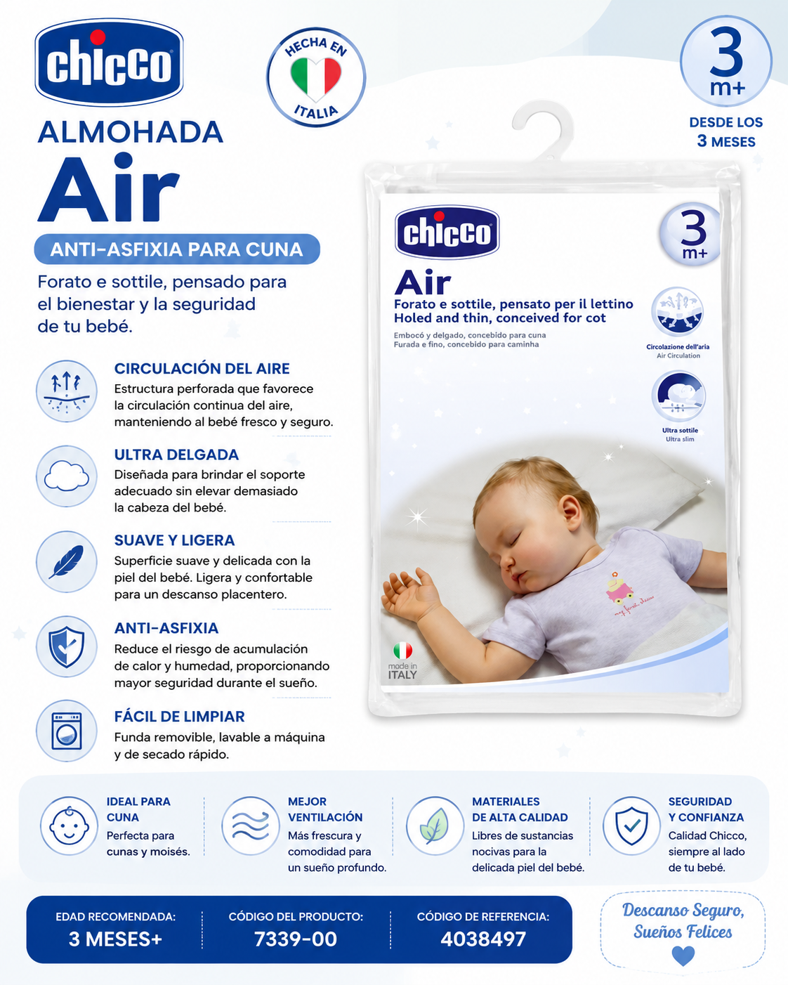 Chicco Almohada Anti-Asfixia para Cuna 3M+ 7339-00 | Cód. 4038497