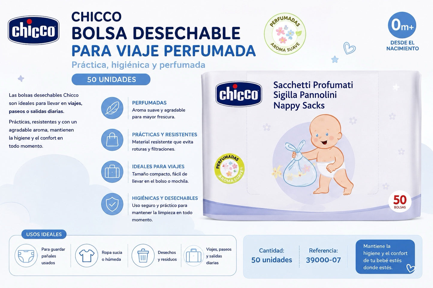 Chicco Bolsa Desechable para Viaje Perfumada 50 Unidades
Ref.: 39000-07
