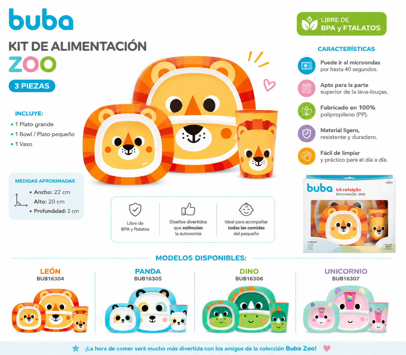 Buba Kit de Alimentación Zoo 3 Piezas 🦁🐼🦄🦖