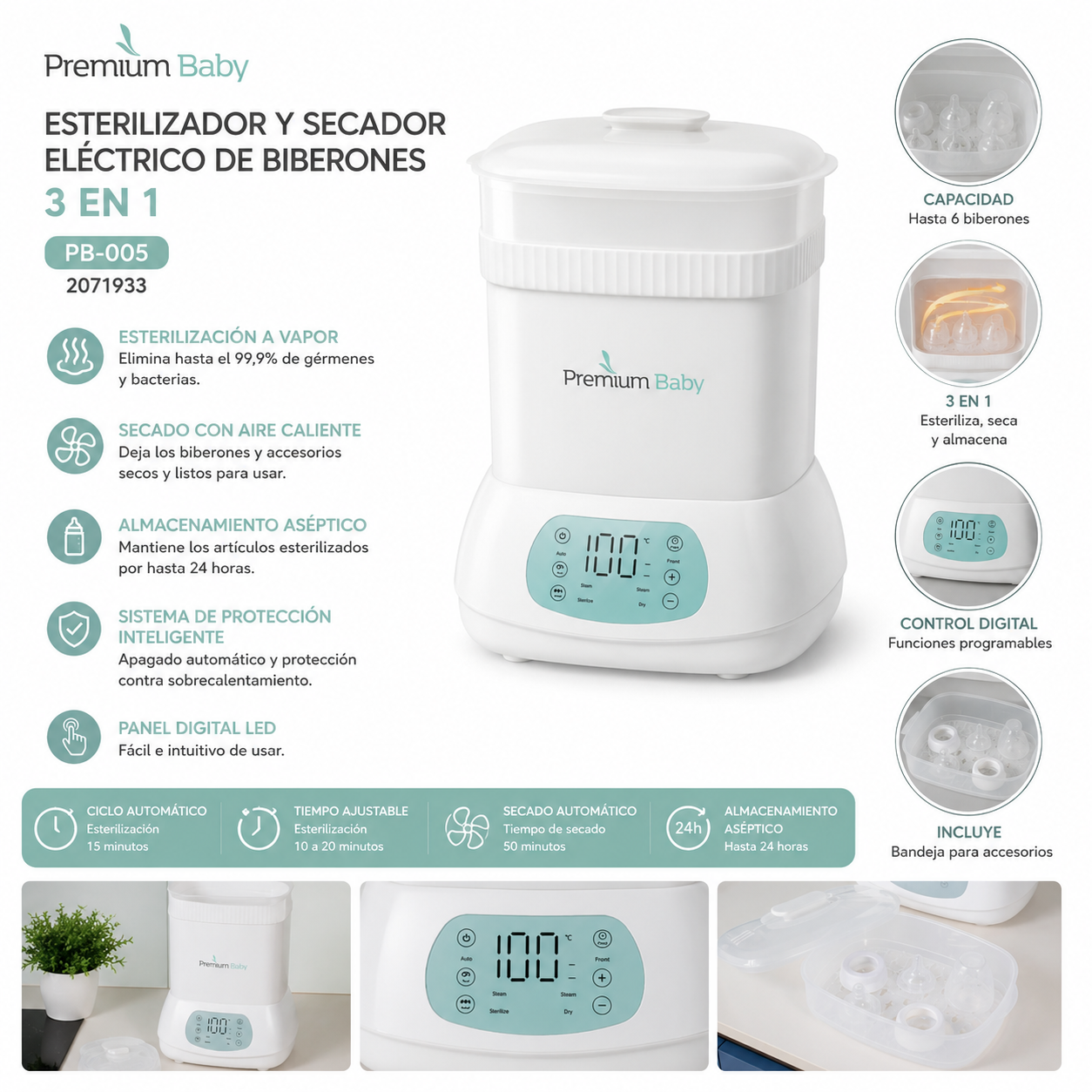 Premium Baby Esterilizador y Secador Digital de Biberones 3en1 – PB-005 / 2071933