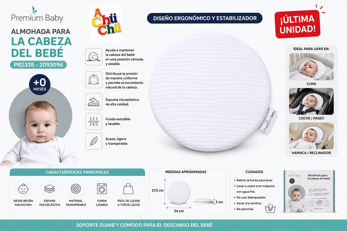 Premium Baby Almohada para Bebé PB2338 – 2093096 ¡Última unidad! 🔥 💚