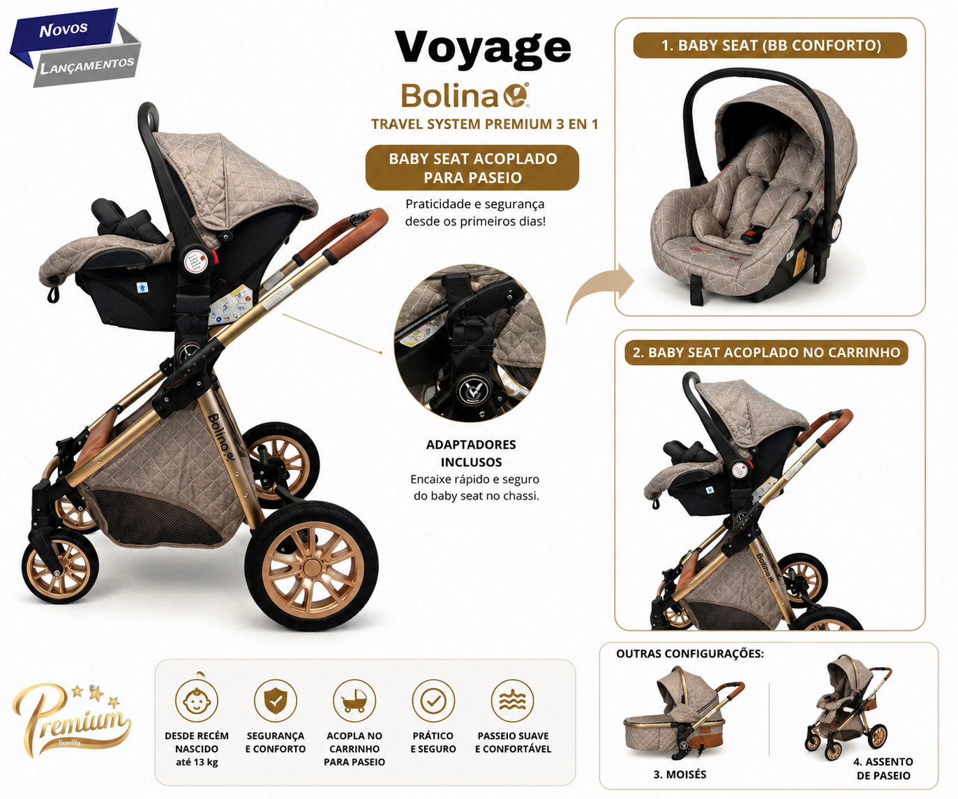 Voyage Bolina Carrito & Moises Baby Stroller Travel System Premium 3 en 1 ✨.
¡Elegancia, confort y funcionalidad desde el nacimiento!