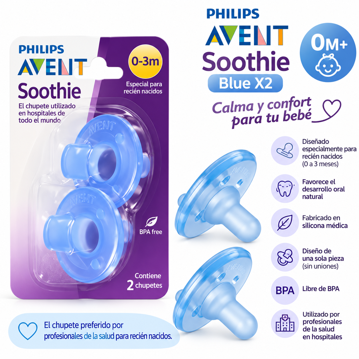Avent Chupete Soothie Blue x2 0M+ SCF190/03 - 19003