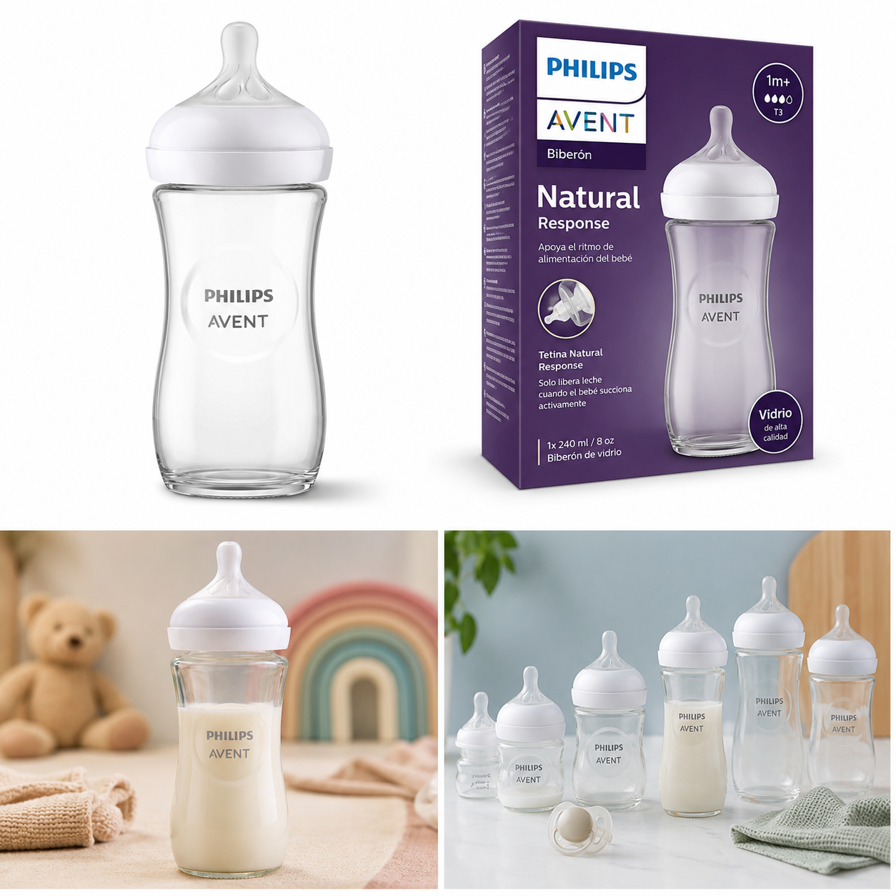 Avent Biberón Natural Response Vidrio 240 ml / 8oz – SCY933/01 – 9006996