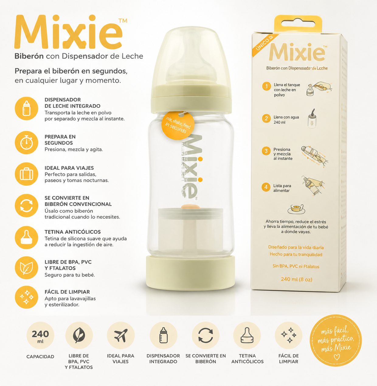 Baby B.Box Biberón Mixer Bottle Dispensador de Leche 240 ml 3010 - 933166 - 240 ml (8 oz)