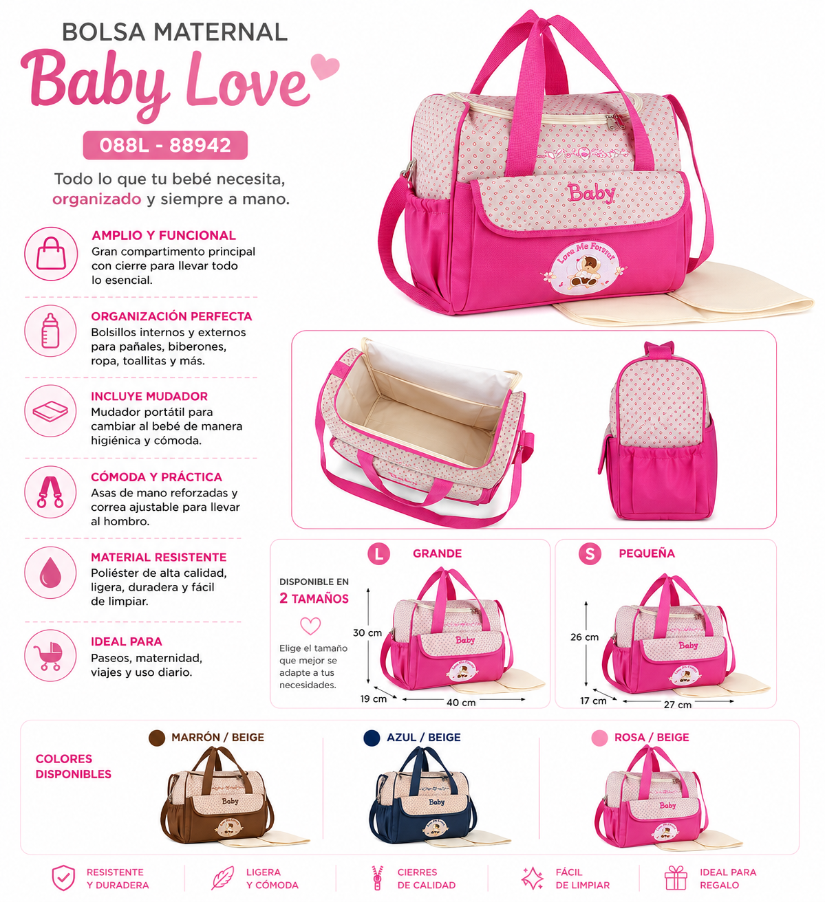 Bolsa Maternal Baby Love
🩷 Rosa / Beige - 088L - 88942