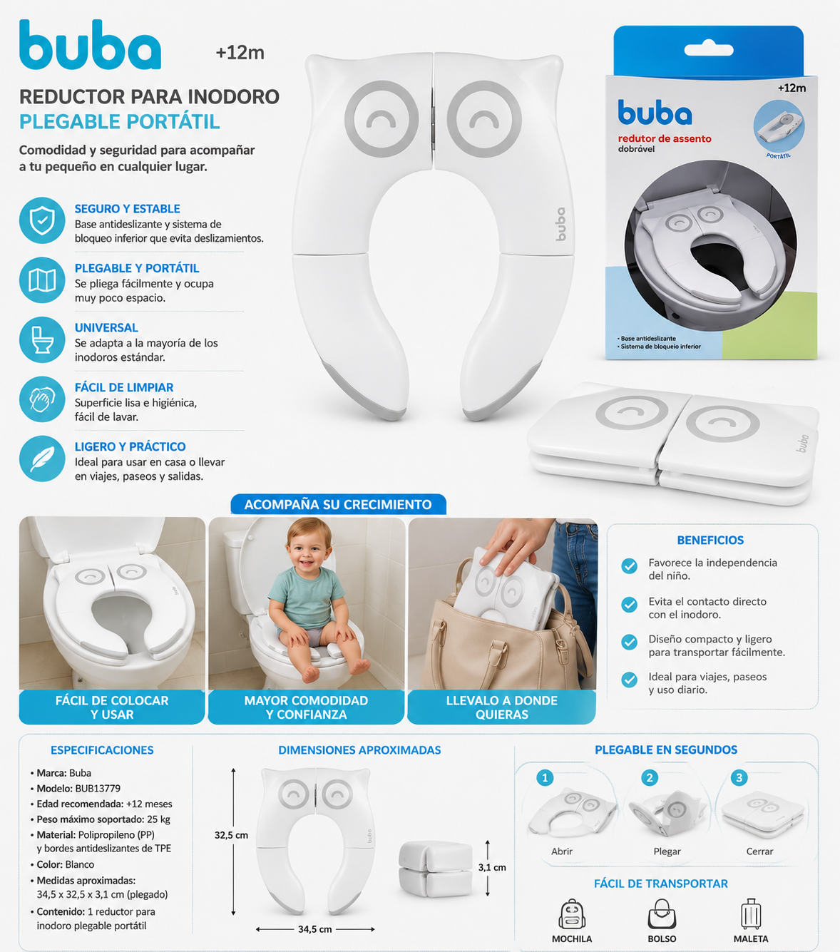 BUBA Baño Reductor para Inodoro Plegable Portátil - Pinico
BUB13779 💛