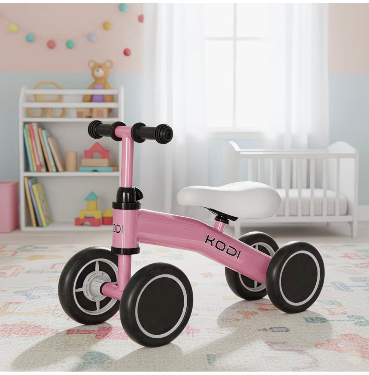 🚲 KODI Bicicleta de Equilibrio – 4 Ruedas | 1 a 3 años - Rosa