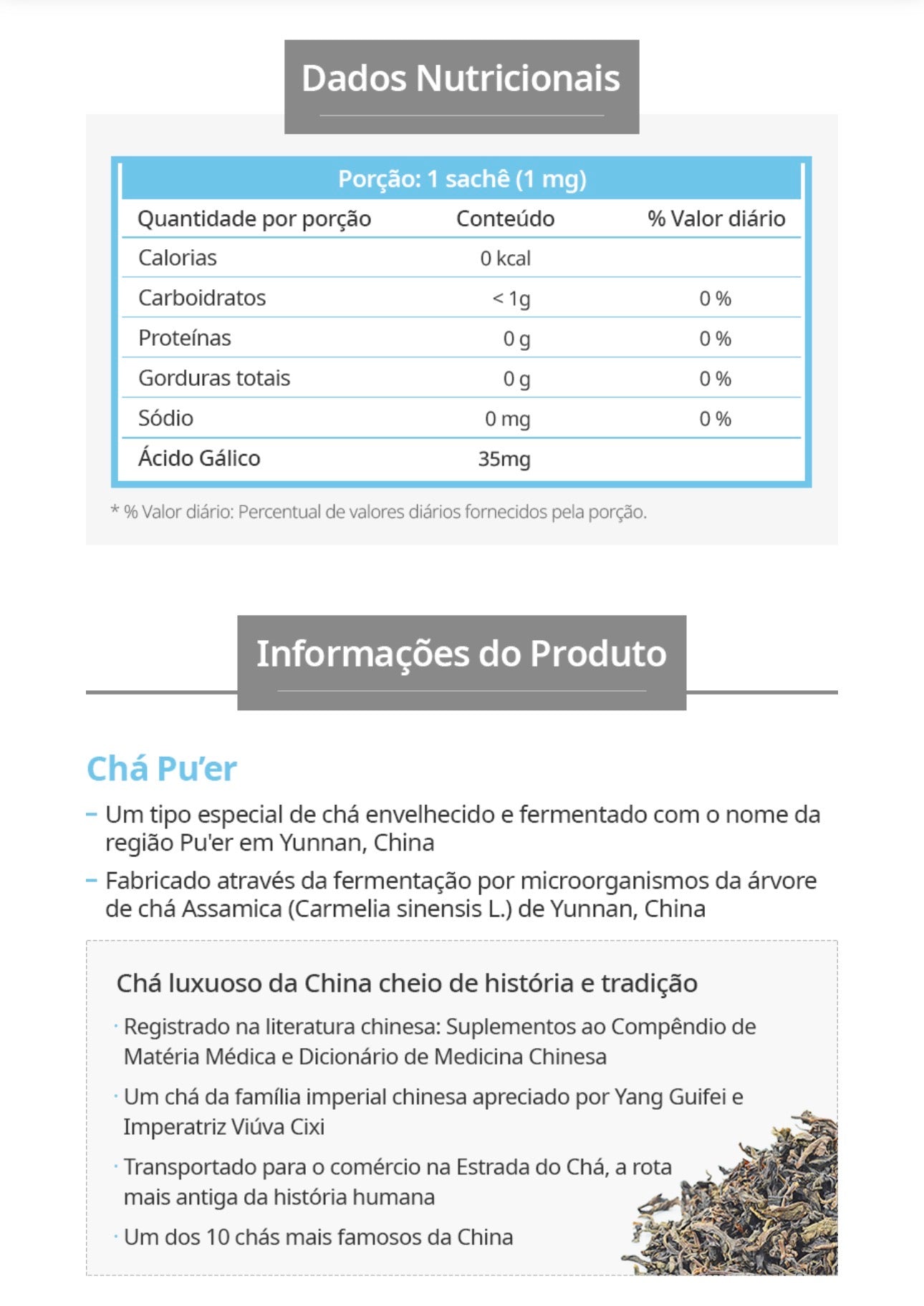 Atomy Slim Body Chá Pu’er Tea - 30 sobres individuales de 1g