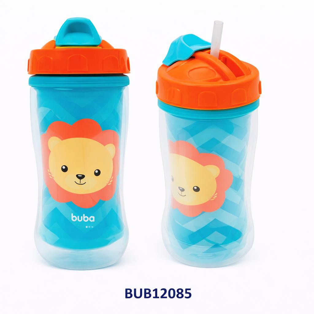BUBA BOTELLA C/PAJITA RETRÁCTIL DOBLE PARED 320ML LEON - MONITO - UNICORNIO