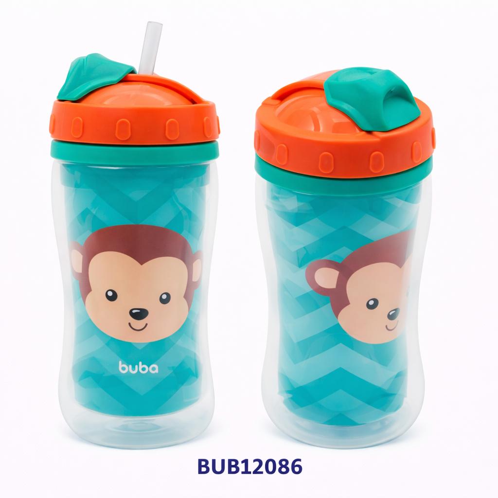 BUBA BOTELLA C/PAJITA RETRÁCTIL DOBLE PARED 320ML LEON - MONITO - UNICORNIO