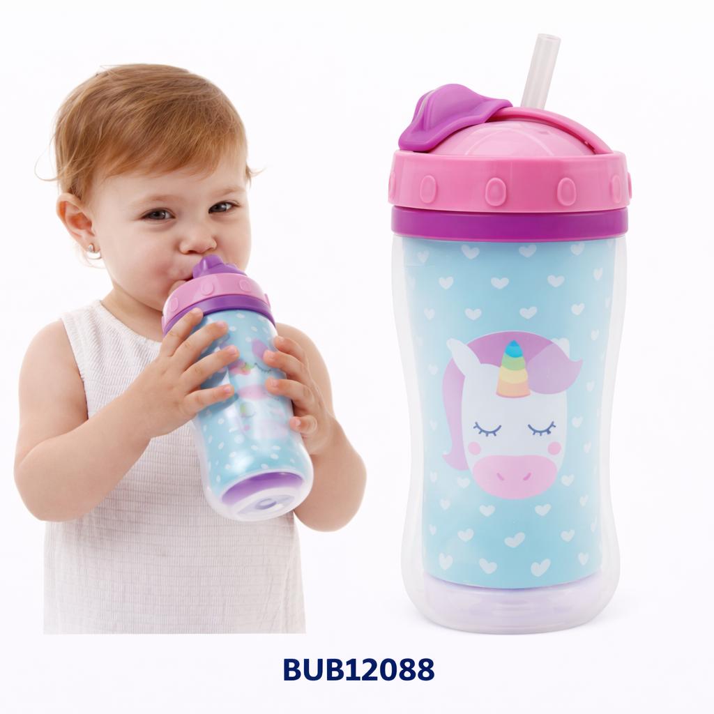 BUBA BOTELLA C/PAJITA RETRÁCTIL DOBLE PARED 320ML LEON - MONITO - UNICORNIO