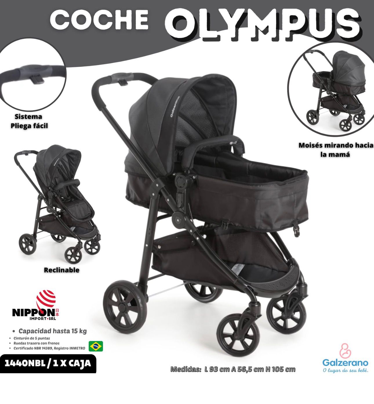 GALZERANO CARRITO MOISES REVERSIBLES 2EN1 R.N-15KILOS 1442 EXTREME - 1440 OLYMPUS