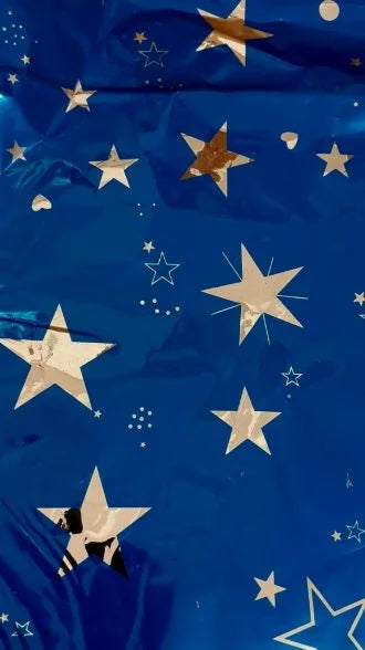 PRESENTE BOLSA METALIZADA C/BRILLO PARA REGALO CON CINTA ADHESIVO 60CM X 80CM COLOR AZUL ESTRELLA 6080