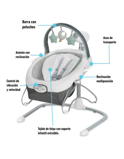 GRACO HAMAQUITA 2EN1 SOOTHE N' SWAY - DERBY BOUCER BALANCEO+RECLINACION+VIBRACION+CANCIONES+C.ELÉCTRICA - GR2140066 - 177189