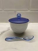GUZZINI AZUCARERO DE PORCELANA BRANCO Y AZUL C/CUCHARA 17880