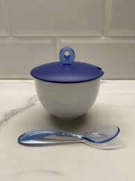 GUZZINI AZUCARERO DE PORCELANA BRANCO Y AZUL C/CUCHARA 17880