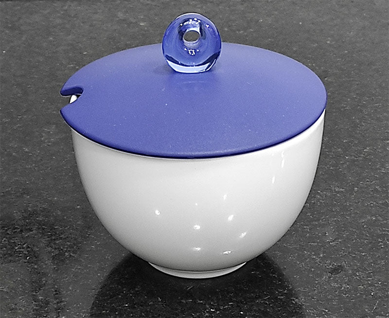 GUZZINI AZUCARERO DE PORCELANA BRANCO Y AZUL C/CUCHARA 17880