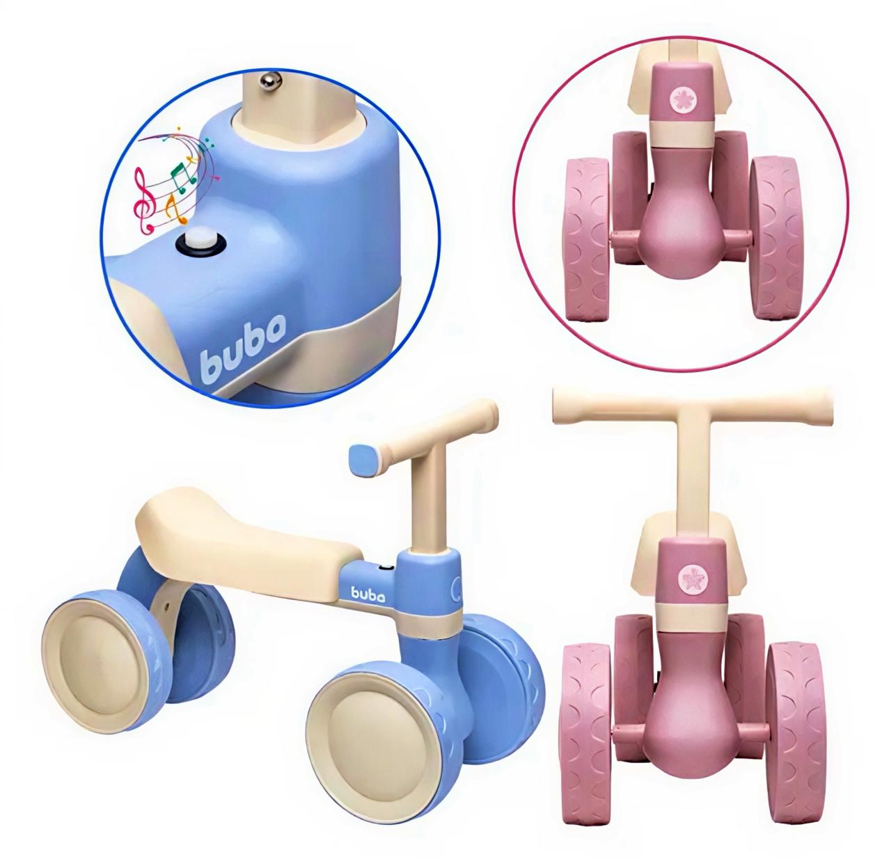 # BUBA BICICLETA DE EQUILIBRIO C/SONIDOS DE 4 RUEDAS AZUL BUB18823 -  ROSA BUB18824